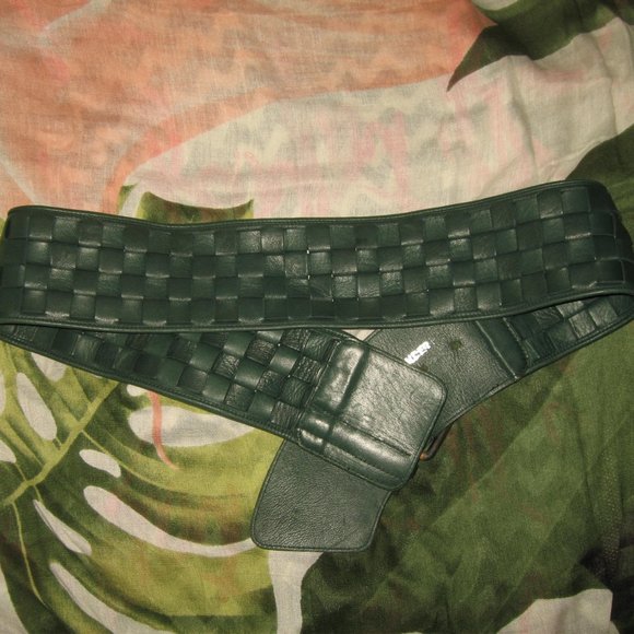❤️JIL SANDER Green Hand Woven Wide Runway Baby Soft Leather Belt Sz 75 / 33 main image 6